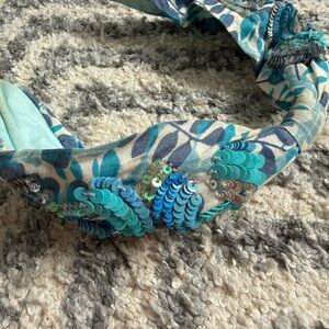 Turquoise Sequin Leaf Pattern Headband